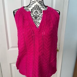 Bright Pink Knit V-Neck Sleeveless Top